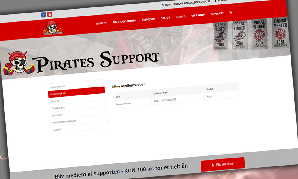 Digital medlemskab hos Aalborg Pirates Support